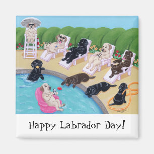 Poolside Party Labradors Malerei Magnet