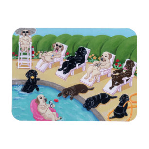 Poolside Party Labradors Malerei Magnet