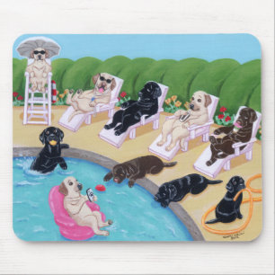 Poolside-Party Labradors Malerei Mousepad