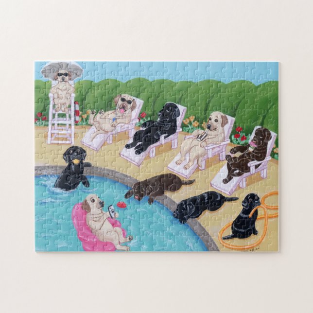 Poolside-Party Labradors Malerei Puzzle (Horizontal)