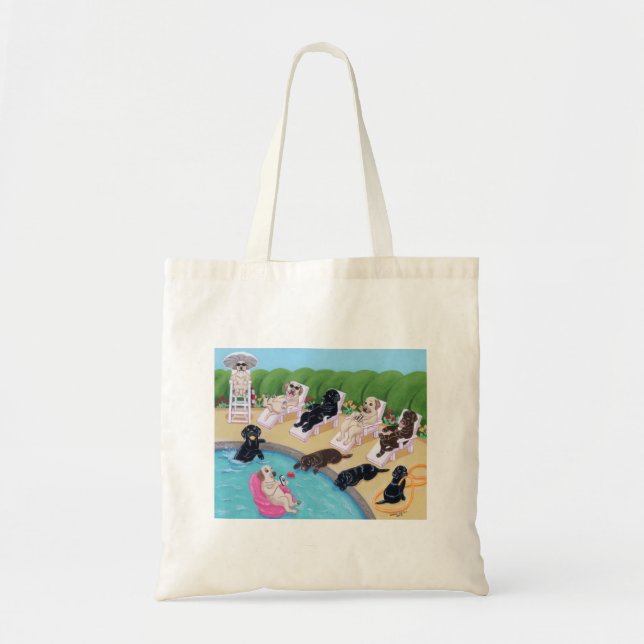 Poolside-Party Labradors Malerei Tragetasche (Vorne)