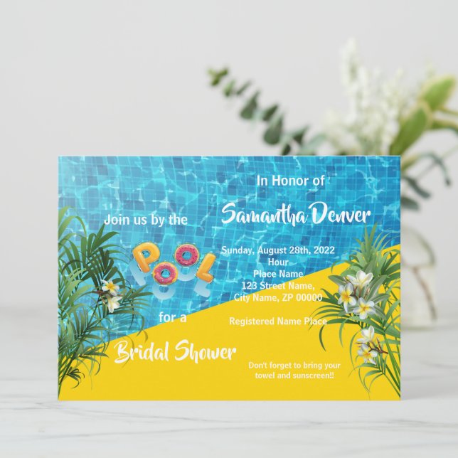 Poolside Summer Bridal Dusche Einladung (Stehend Vorderseite)