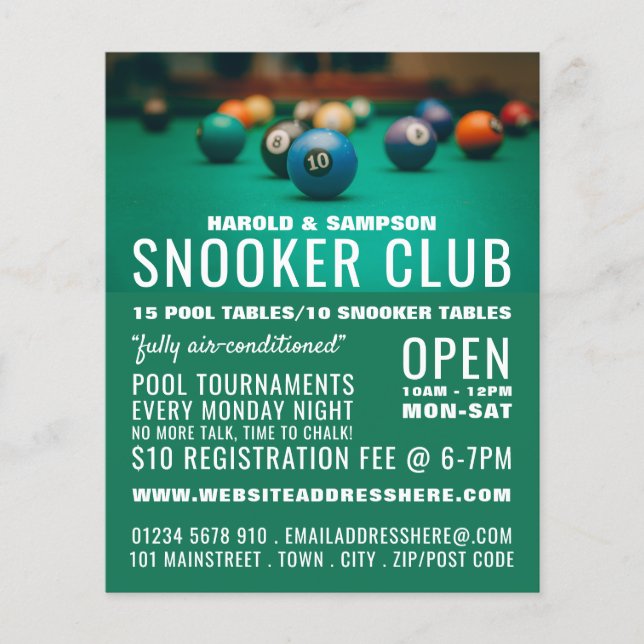 Pooltisch, Pool Club, Snooker Club Werbung Flyer (Vorne)