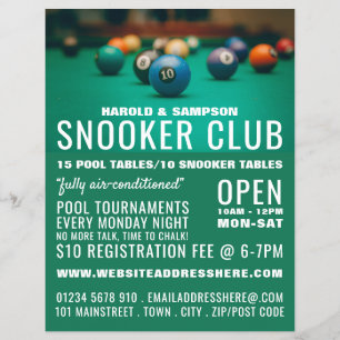 Pooltisch, Pool Club, Snooker Club Werbung Flyer