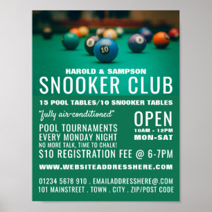 Pooltisch, Pool Club, Snooker Club Werbung Poster