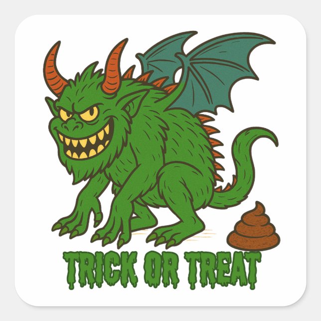 Poopin Goblin Funny Trick oder Treat Halloween Quadratischer Aufkleber (Vorderseite)