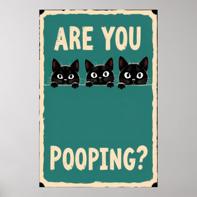Pooping showing three black cats peeking over  poster (Vorne)