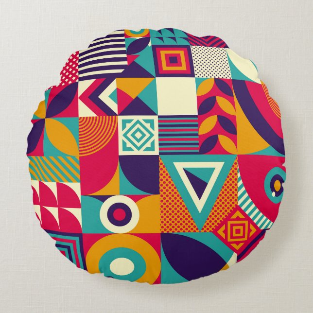 Pop abstrakte geometrische Formen, nahtlose Muster Rundes Kissen (Vorderseite)