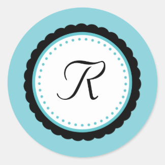 Pop Aqua Monogram Erstaufkleber Runder Aufkleber