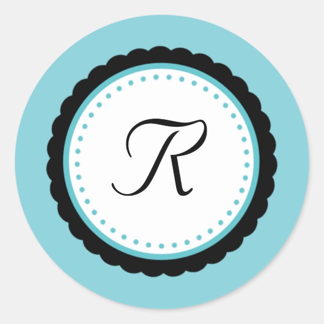 Pop Aqua Monogram Erstaufkleber Runder Aufkleber (Vorderseite)