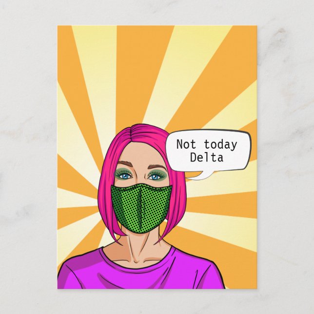 Pop Art 2021 Gesichtsmaske Lady Delta Covid Postkarte (Vorderseite)