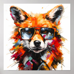 Pop-Art-Abstraktes-Tier-Fuchs-Sonnenbrille-Porträt Poster