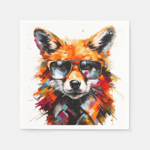 Pop-Art-Abstraktes-Tier-Fuchs-Sonnenbrille-Porträt Serviette