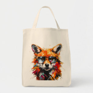 Pop-Art-Abstraktes-Tier-Fuchs-Sonnenbrille-Porträt Tragetasche