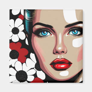 Pop-Art-AI-Comic-Book-Frauengesicht Magnet