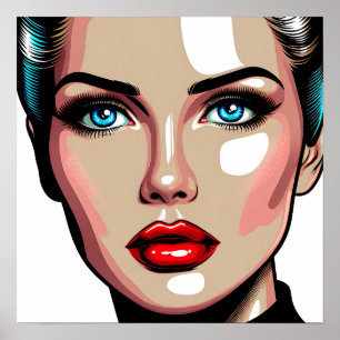 Pop-Art-AI-Comic-Book-Frauengesicht Poster