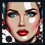 Pop Art Ai Comic Buch Frauengesicht Acryl Wandkunst<br><div class="desc">Comic Buch Stil Pop Kunstfrau mit Glas wie Gesicht. Roter,  weißer und schwarzer Blumenhintergrund.</div>
