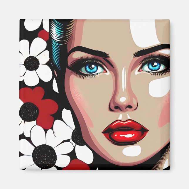 Pop Art Ai Comic Buch Frauengesicht Magnet (Vorne)
