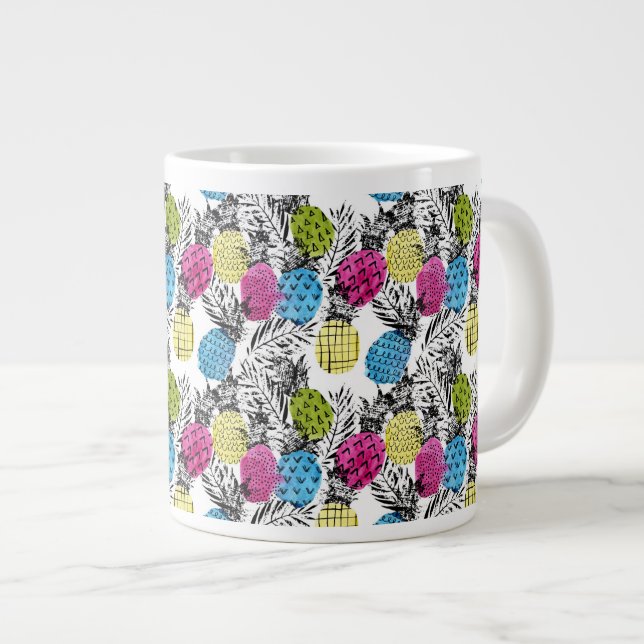 Pop Art Ananas und Palmen Blätter Jumbo-Tasse (Vorderseite Rechts)