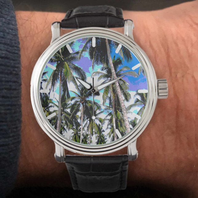 Pop Art Art Tropical Palm Trees Armbanduhr (Von Creator hochgeladen)