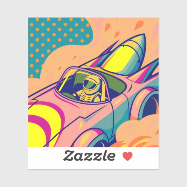 Pop Art Astronaut Driving Rocket Car Aufkleber (Blatt)