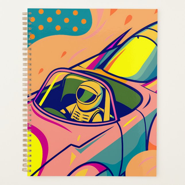 Pop Art Astronaut Driving Rocket Car Planer (Vorderseite)