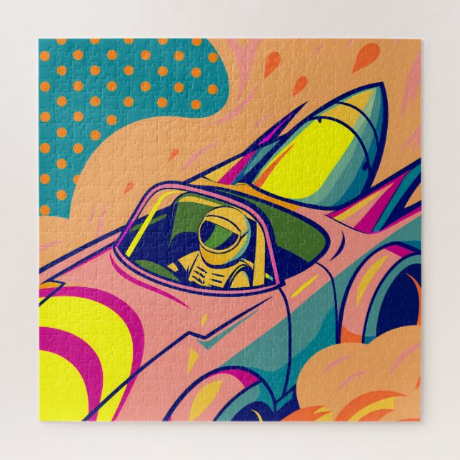 Pop Art Astronaut Driving Rocket Car Puzzle (Vertikal)