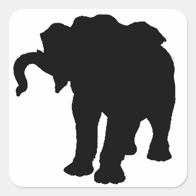 Pop Art Baby Elephant Silhouette Quadratischer Aufkleber (Vorderseite)