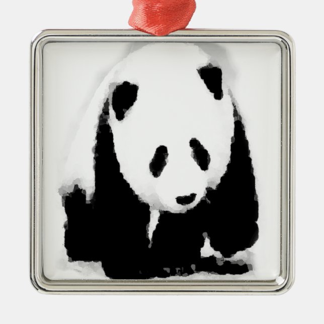 Pop Art Baby Panda Silbernes Ornament (Vorne)