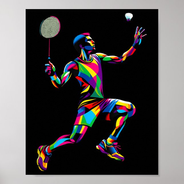 Pop Art Badminton Player Shuttle Badminto Poster (Vorne)