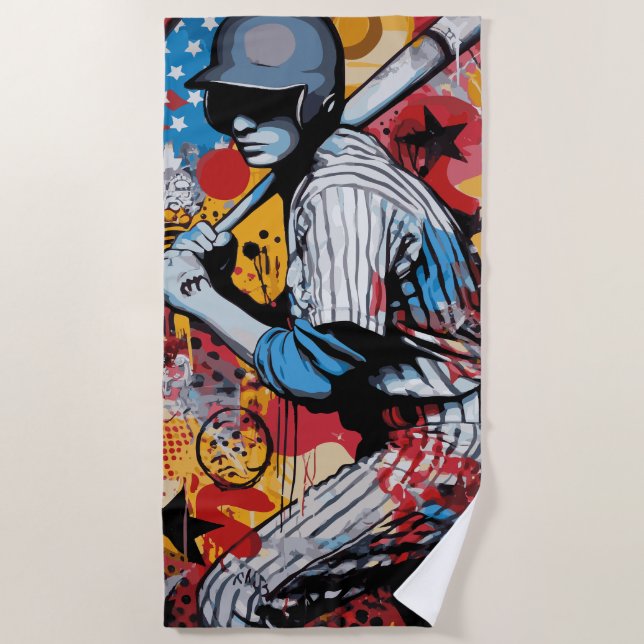 Pop-Art-Baseballspieler Strandtuch (Vorderseite)