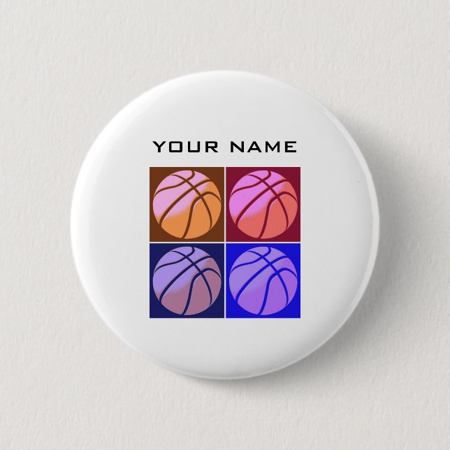 Pop Art Basketball Ihr Name Button (Vorderseite)