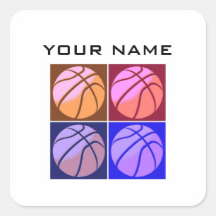 Pop Art Basketball Ihr Name Quadratischer Aufkleber