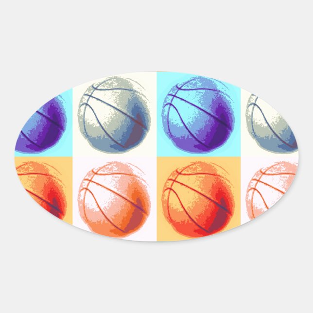 Pop Art Basketball Ovaler Aufkleber (Vorderseite)