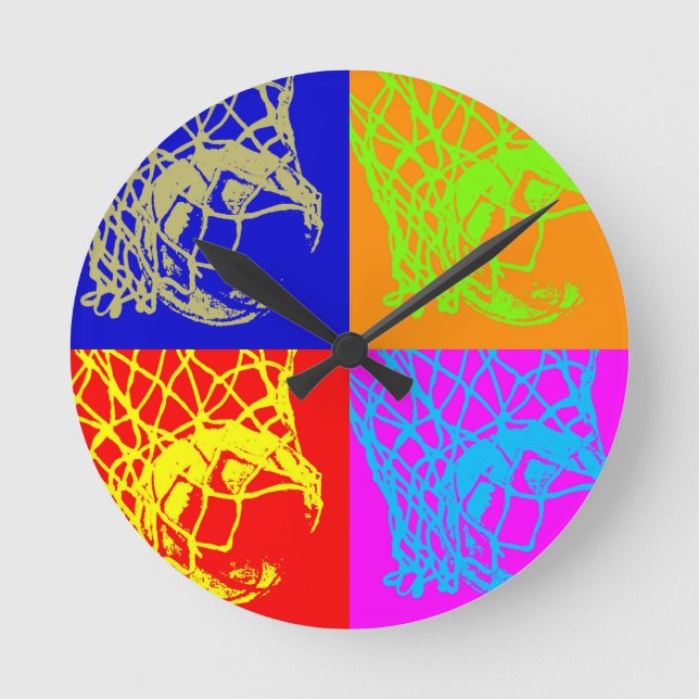 Pop Art Basketball Runde Wanduhr (Vorderseite)