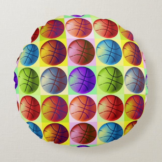 Pop Art Basketball Rundes Kissen (Vorderseite)