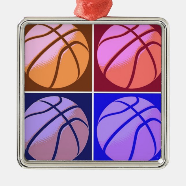 Pop Art Basketball Silbernes Ornament (Vorne)
