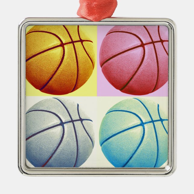 Pop Art Basketball Silbernes Ornament (Vorne)