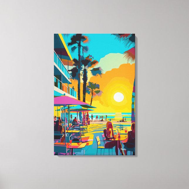 Pop Art Beach Front Café Leinwanddruck (Vorderseite)