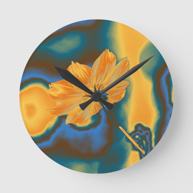 Pop Art Beautiful Yellow Cosmos Blume Runde Wanduhr (Vorderseite)