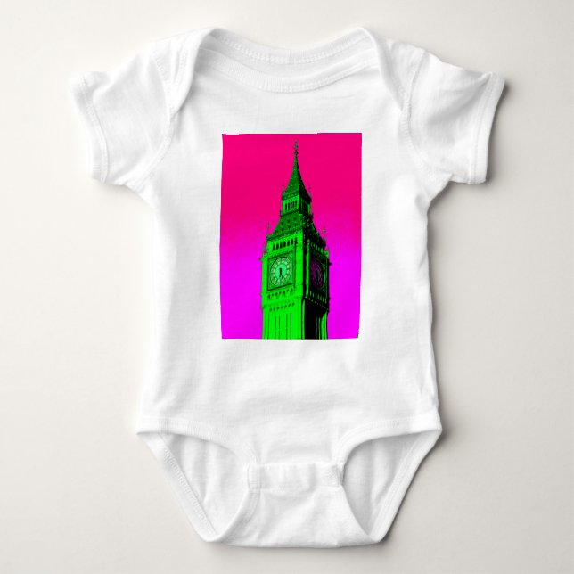 Pop Art Big Ben London Travel Pink Green Baby Strampler (Vorderseite)