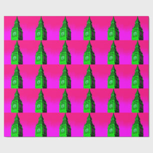 Pop Art Big Ben London Travel Pink Green Geschenkpapier