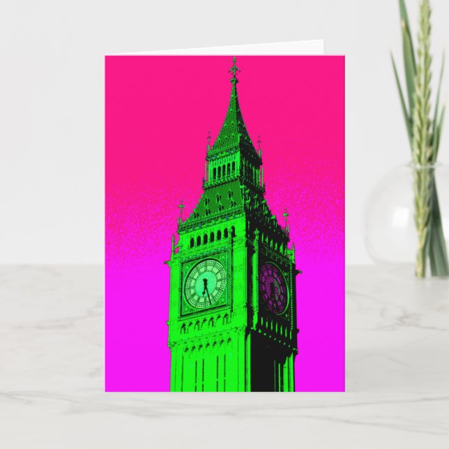 Pop Art Big Ben London Travel Pink Green Karte (Vorderseite)