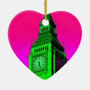 Pop Art Big Ben London Travel Pink Green Keramik Ornament