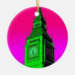 Pop Art Big Ben London Travel Pink Green Keramik Ornament