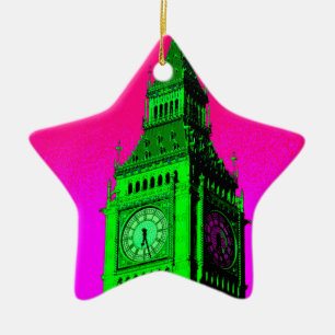 Pop Art Big Ben London Travel Pink Green Keramikornament
