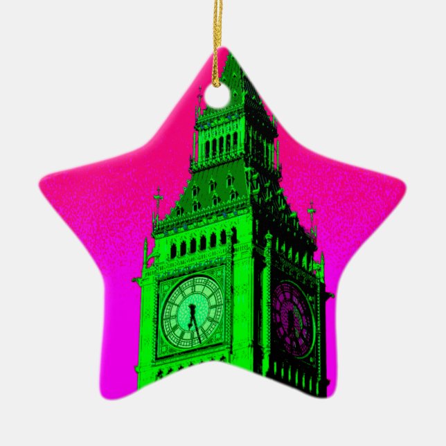 Pop Art Big Ben London Travel Pink Green Keramikornament (Vorne)