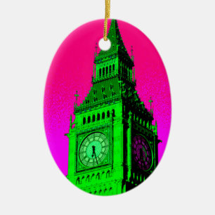 Pop Art Big Ben London Travel Pink Green Keramikornament