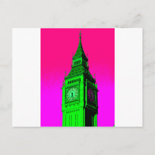 Pop Art Big Ben London Travel Pink Green Postkarte