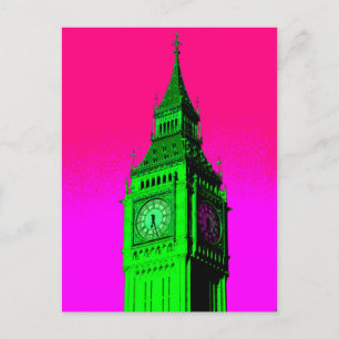 Pop Art Big Ben London Travel Pink Green Postkarte
